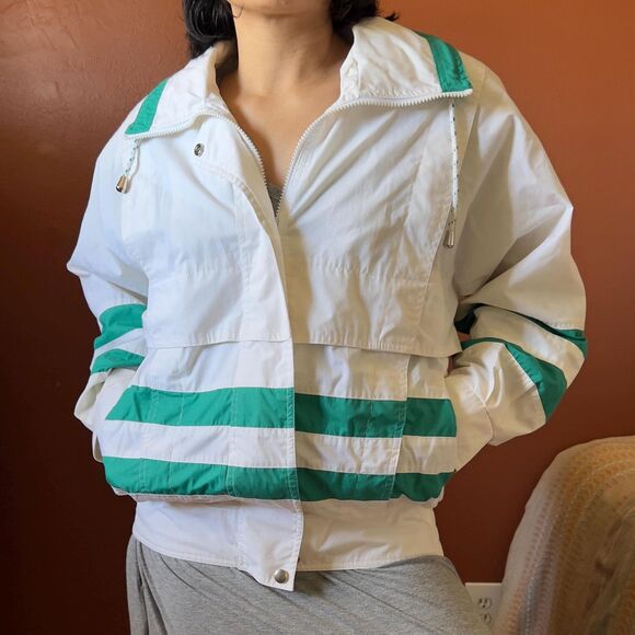 90s London fog jacket, windbreaker white green, size small - Picture 6 of 10